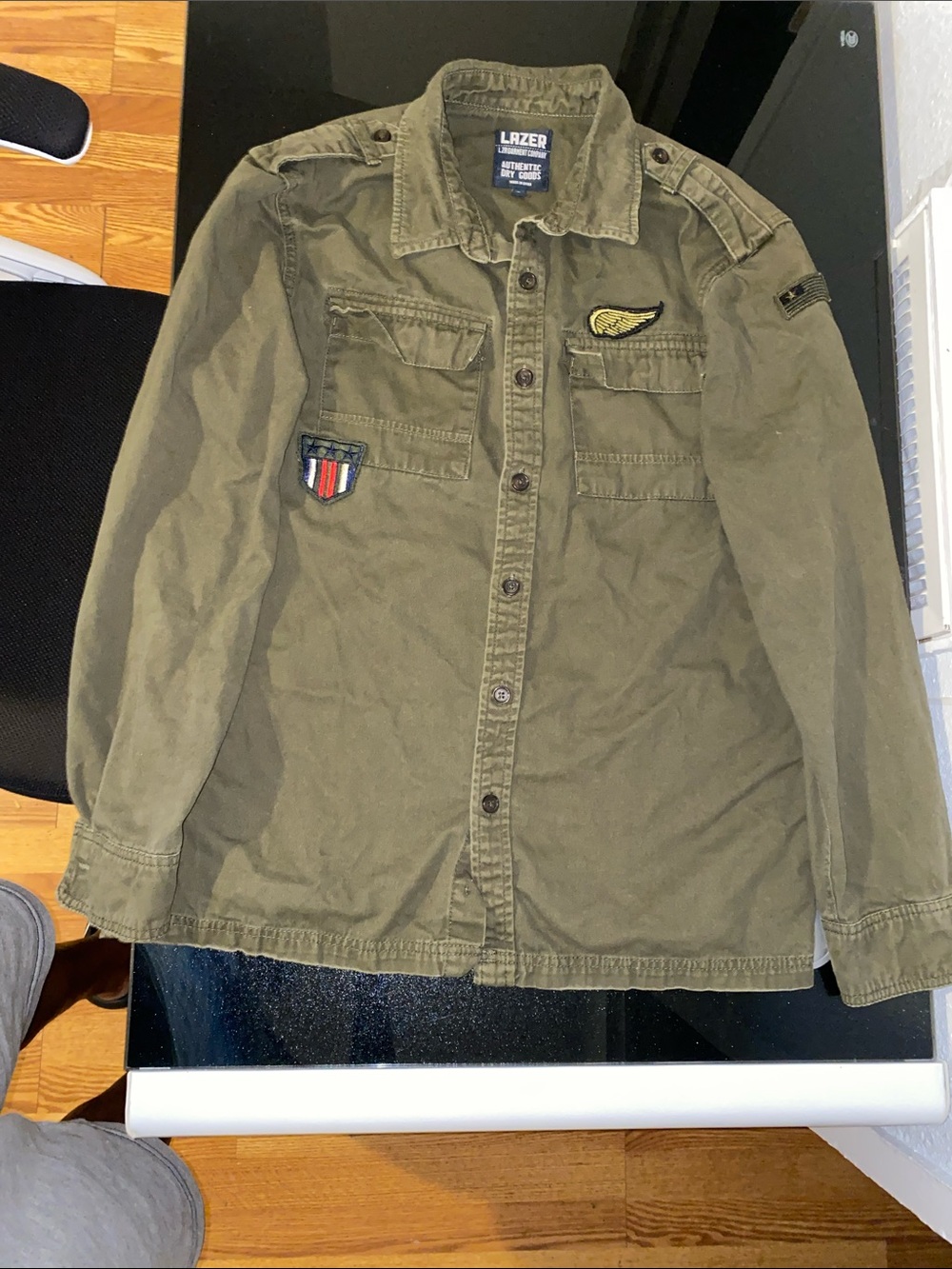 Lazer Men's Olive Green Casual Button-Down Shirt Jacket
